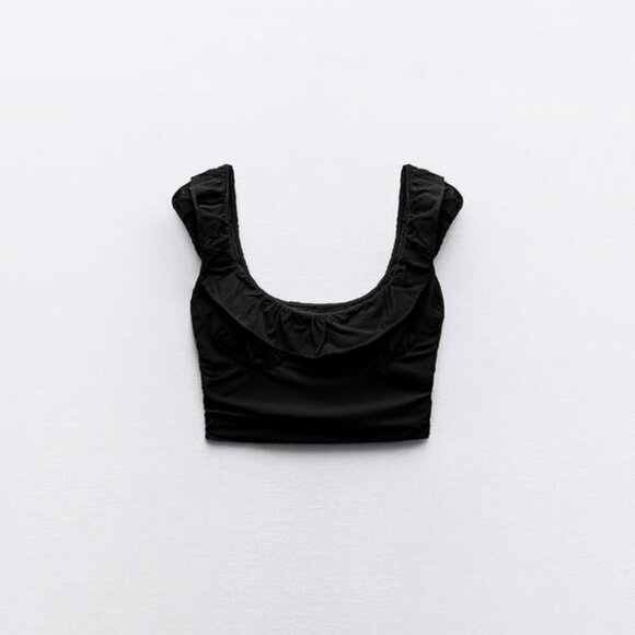 ZARA BLACK RUFFLED CROP TOP - Picture 3 of 10